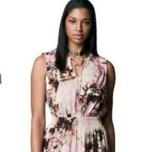 Simply Vera Wang Womens Pink Floral Smocked V Neck Midi Sundress Sz S New - Picture 2 of 9